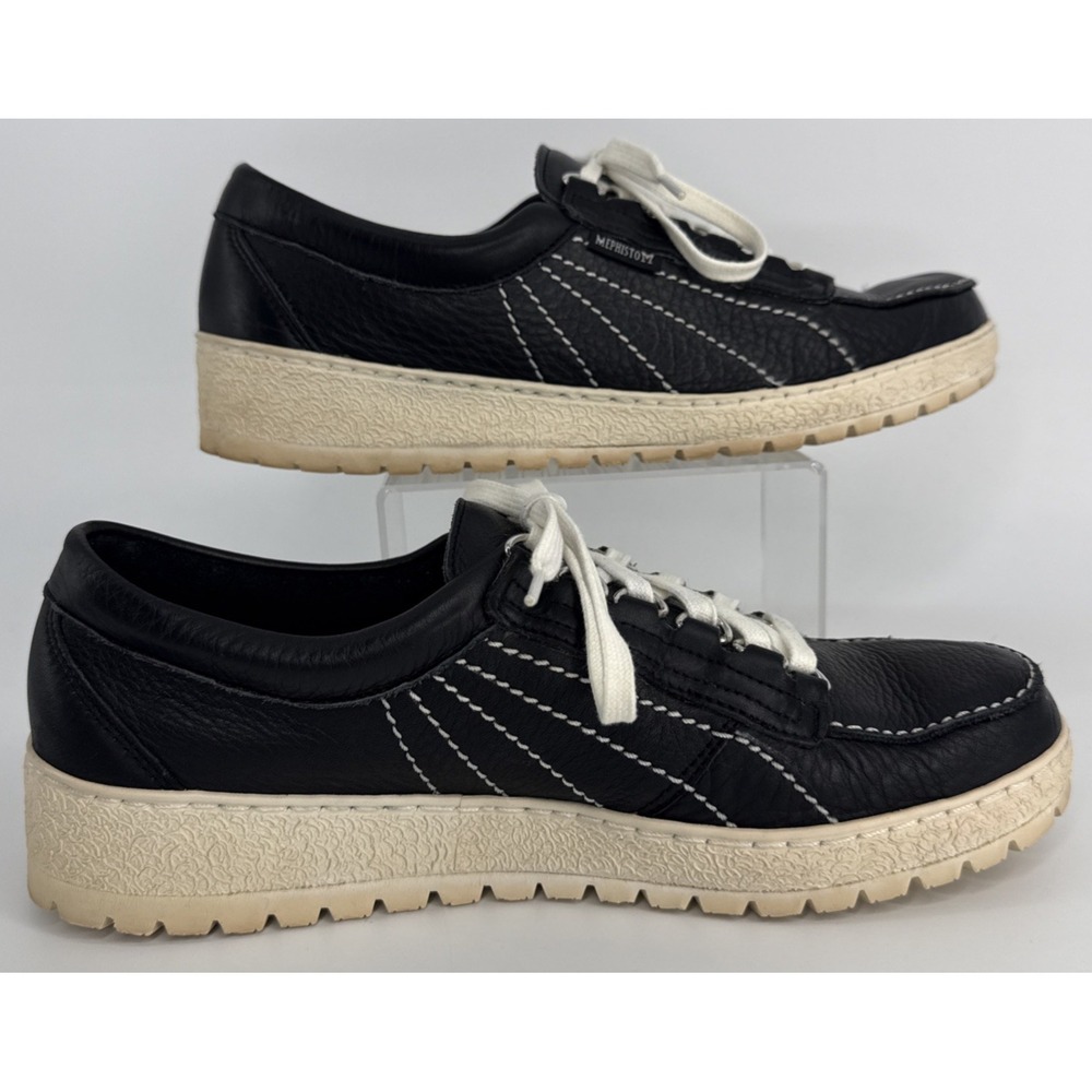 Mephisto Original Boat Shoe Women's 10.5 Black‎ Leather Cream Lug Sole Portugal